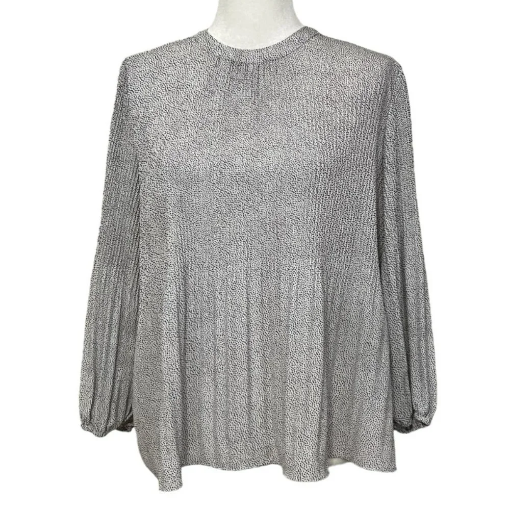 Adrianna Papell Women's Top Polka Dot Long Sleeve Size Small Relax Blouse Pleat - Picture 1 of 8
